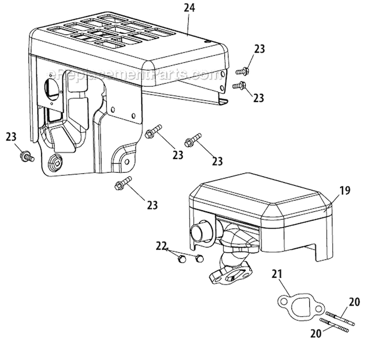 Muffler Assembly Diagram and Parts List for 31AS63EE700 2012 Yard Machines Snow Blower